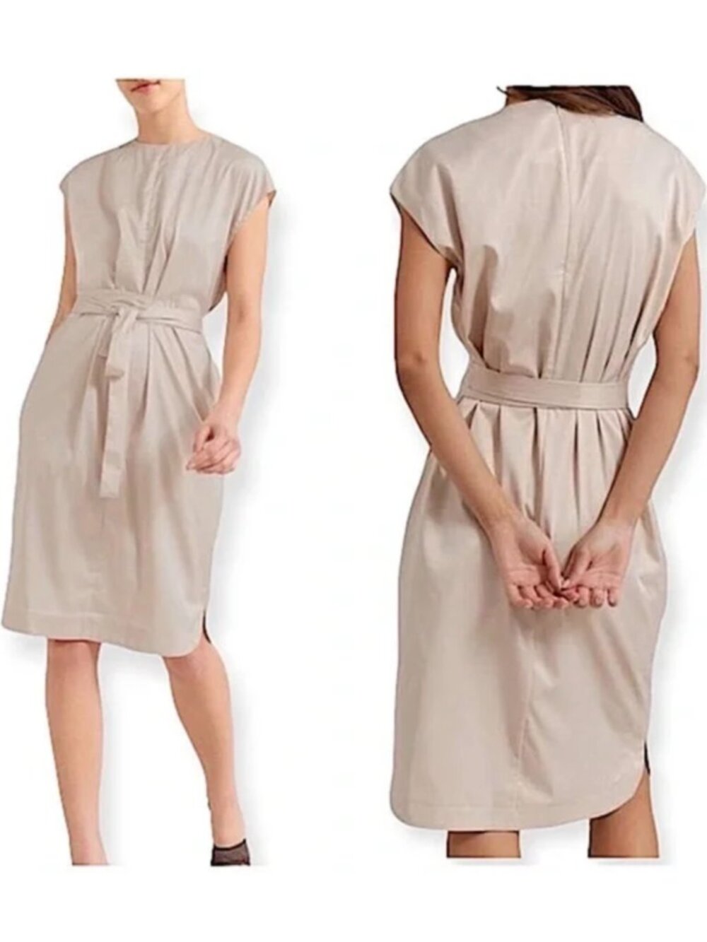 Modern Citizen Joanne Satin Sheen Minimalist Belted Midi Dress S Cream